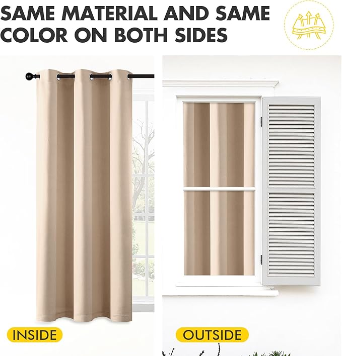 MIULEE Beige Blackout Curtains for Bedroom Living Room 63 Inches Long 2 Panels, Thermal Insulated Room Darkening Drapes Solid Grommet Top Noise Reduction Light Blocking Window Treatments 40x63 Inch