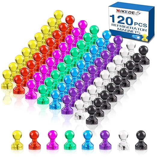 MIKEDE Refrigerator Magnets - 8 Colors Neodymium Fridge Magnets for Adults, Colorful and Practical Small Magnets for Whiteboard, Strong Push Pins for Office, Map - 120 Pack