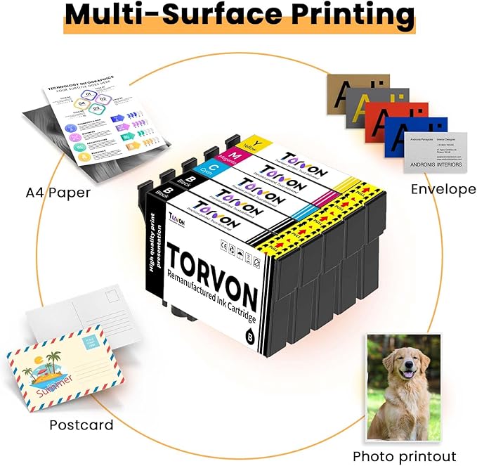 Remanufactured Ink Cartridge Replacement for Epson 202XL Ink Cartridges 202 202 XL T202 Compatible with Epson Workforce WF-2860 Expression XP-5100 Printer(4 Pack, Black, Cyan, Magenta, Yellow)