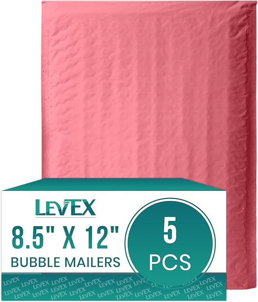 Levex - #2 8.5" x 12" [5 Pack] Pink Poly Bubble Mailers, Padded Envelope Mailers, Packing Envelope & Mailing Bags for Shipping