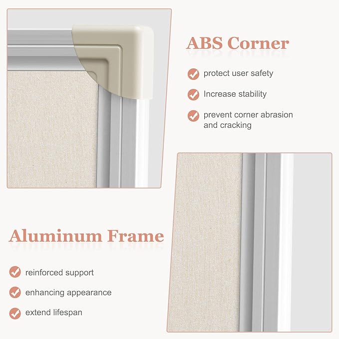 Double-Sided Large Cork Board with Linen, 48" x 36" Foldable Hanging Aluminum Framed Bulletin Board, Vision Board Pin Board Corkboards for Walls, Office, School Decor, 20 Pushpins