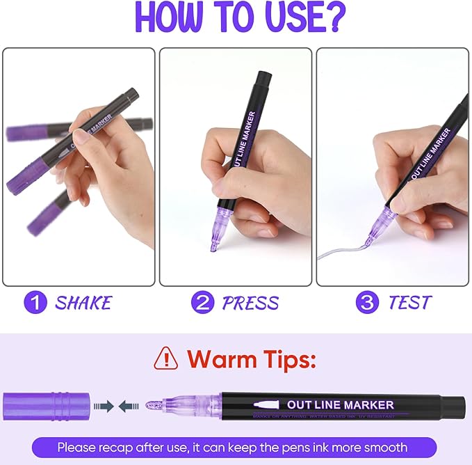 Outline Markers, 12 Pcs Glitter Silver Pens,Self-Outline Metallic Markers,Shimmer Pens,Tween Teen Girl Gifts Trendy Stuff 4-16 Year Old,Art Supplies for Kids 9-12