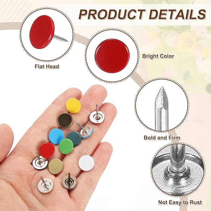 uxcell 120Pcs Push Pins, 11mmx10mm Round Flat Head Decorative Thumb Tacks Upholstery Tacks for Cork Board Office Wall Hangings, Red