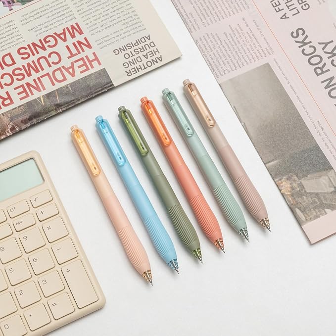 Linbsunne Gel Pens Black Ink Pens for Office 0.5mm Fine Point Pens Smooth Writing Retractable Work Pen (Macaron 12 pcs)