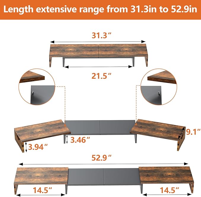 Triple Monitor Stand Riser, Extra Long Monitor Lift for 3 Monitors, Dual Monitor Stand with Length and Angle Adjustable