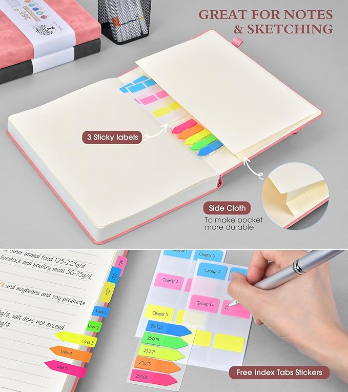 A5 Lined Journal Notebook - 365 Page Leather Journals for Writing Women & Men，Hardcover Notebook with 100Gsm Thick Pages，Daily Diary for Travel, Work，School，Note Taking，College Ruled (5.9" x 8.5")