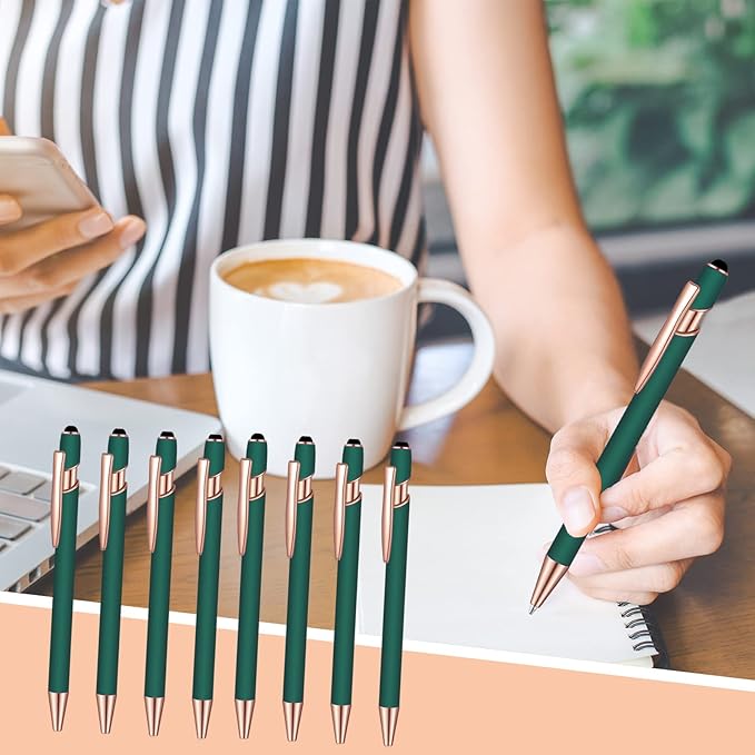 8 Pcs Blue Ink Ballpoint Pen with Stylus Tip 2 in 1 Stylus Ballpoint Pen Metal Pens Stylus Pen for Touch Screens School Office Coworkers (Green Rose Gold)