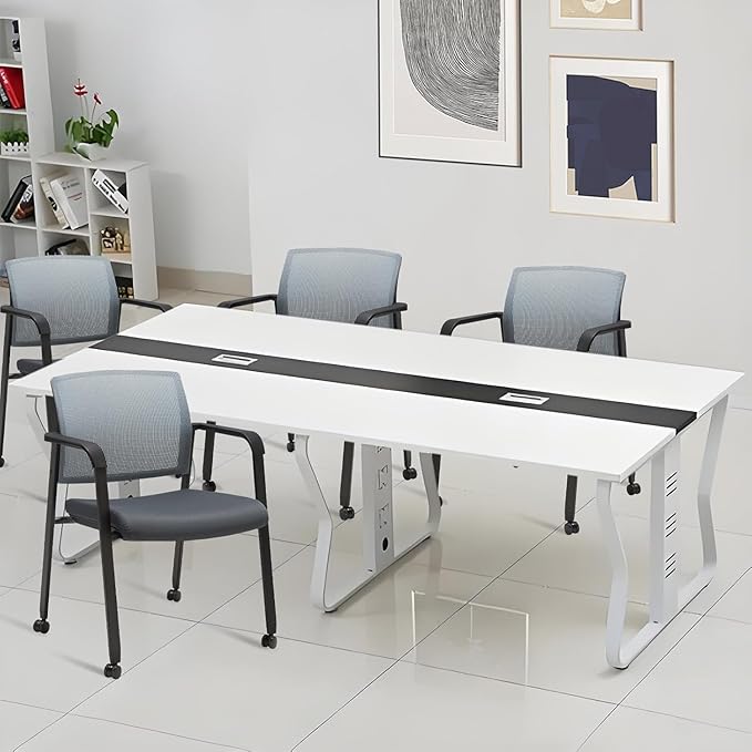 CLATINA Mesh Back Stacking Arm Chairs with Upholstered Fabric Seat and Ergonomic Lumbar Support for Office School Church Guest Reception (WithWheels Gray- 8 Pack)