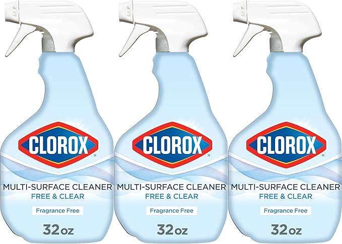 CLOROX Free & Clear Multi Surface Cleaner, Spray Bottle, Fragrance Free, 32 Fluid Ounces, Pack of 3