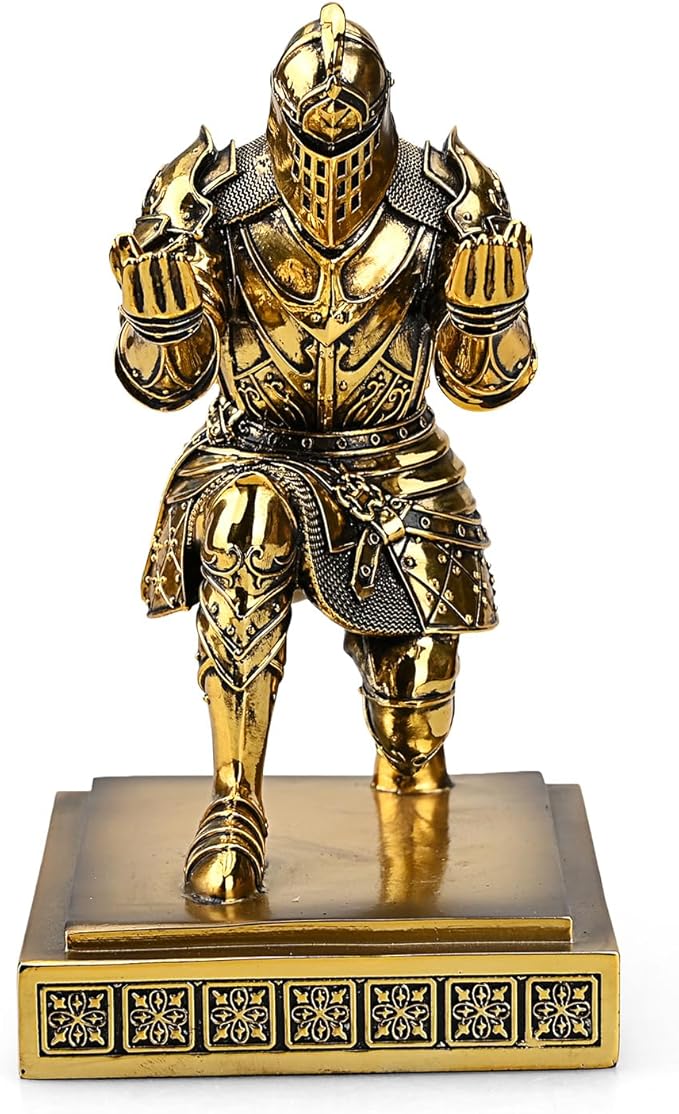 King's Guard Knight Pen Holder Pen Stand Desk Organizers and Accessories Resin Pencil Holder as Gift with a Metal Sword Letter Opener for Office and Home (Bronze(Plating))