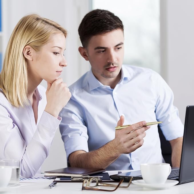 Fuutreo 12 Pack Wedding Gold Pens Bulk Gold Metal Pens Slim Ballpoint Retractable Ballpoint with Black Ink Mini Conical for Wedding Favors Guests, Office Business Teachers,1.0 mm