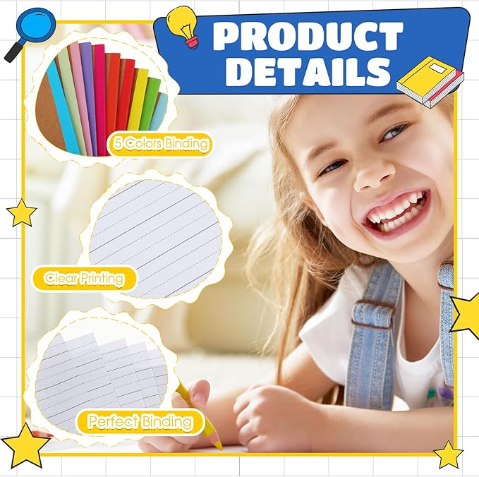 Henoyso 60 Pcs Primary Composition Notebook 9 3/4 x 7 1/2 Inch Kids Journal, Back to School Supplies, K-2 Primary Writing Notebook for Kids Student Draw and Write Story Journal (Stylish Color)