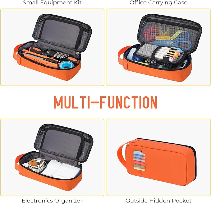 ECHSRT Big Pencil Case, Aesthetic Portable Zipper Pencil Bag with Hidden Pocket, Special Pouch for Men Women Adults, Stationery Organizer Pen Cases for Office Travel, Orange