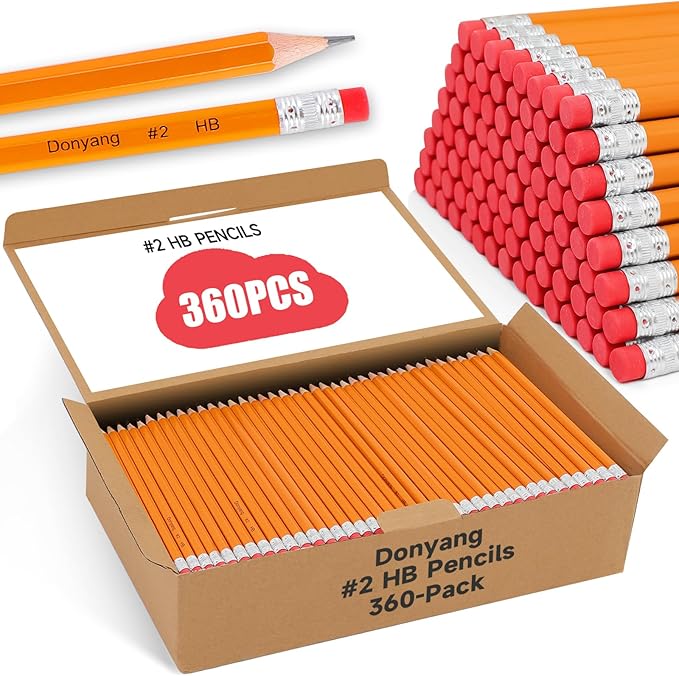 360 Pack #2 Pencils Bulk, Back to School Supplies, Sharpened Number 2 HB Yellow Pencils for School Classroom College Essentials Teacher Office Accessories, Writing, Drawing, Sketching, with Erasers