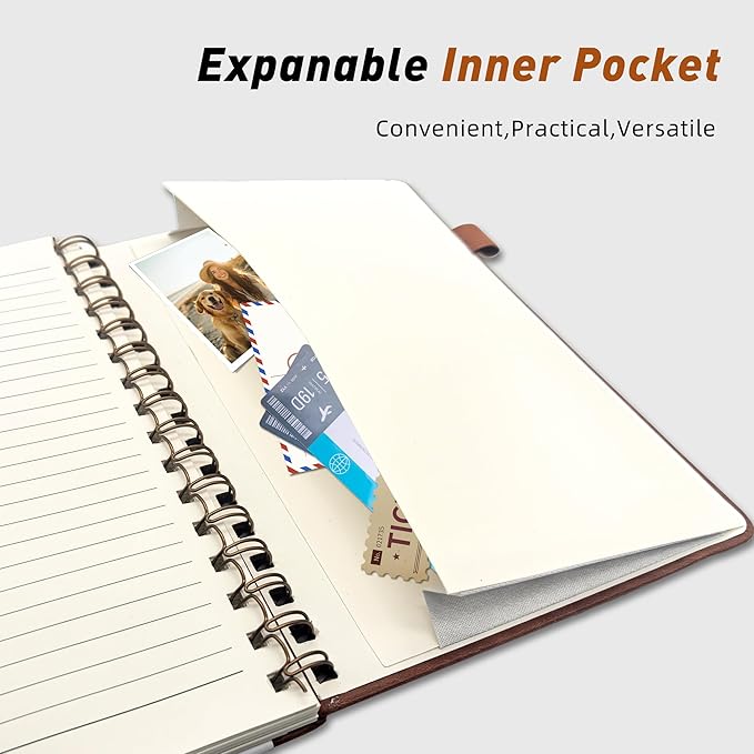 Lined Spiral Journal Notebook for Women & Men, College Ruled Hardcover Notebook for Work & Note Taking, Journals for Writing, 100 GSM, Business, School, 140 Pages, A5(5.8"x8.5") - Brown