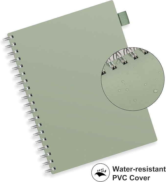 RETTACY Spiral College Ruled Notebook, 300 Pages, B5 Medium Size (7.4" x 10"), for School, Work, Writing, Journaling, 100 GSM Thick Paper, Flexible Plastic Cover (Light Green)