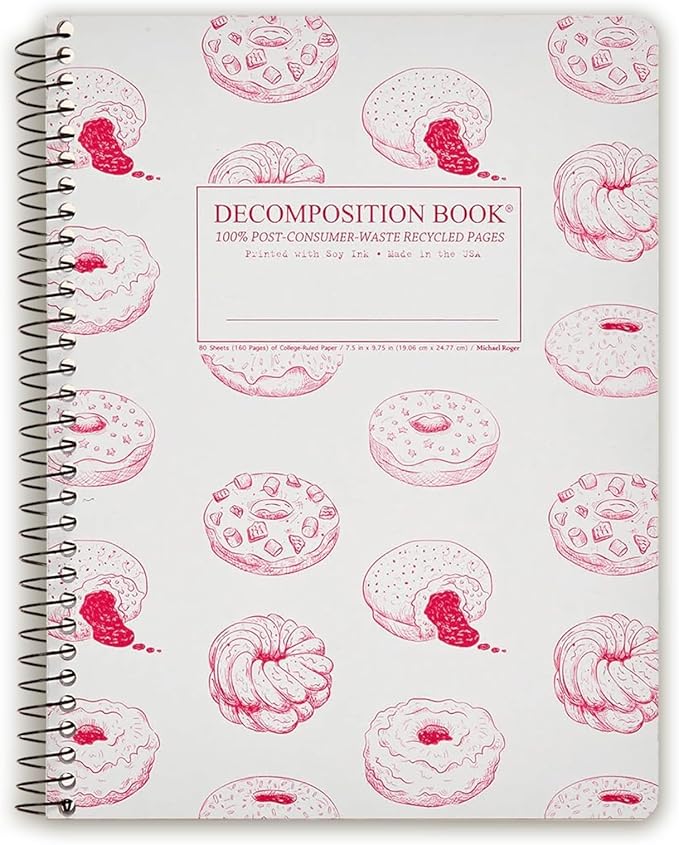 Decomposition Donut Time College Ruled Spiral Notebooks – 9.75 x 7.5 Journal with 160 Lined Pages – Cute Notebooks for School Supplies, Home & Office – 100% Recycled Paper – Made in USA