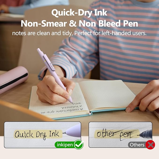 inkipen- 8 Pack Pens, Gel pens Black Ink, Fine Point(0.5mm),Quick-Drying Smooth Writing,School and Office Supplies