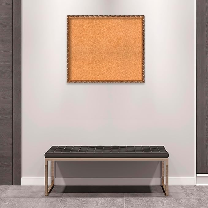 Amanti Art Natural Cork Board for Wall, 28x32 Vision Board with Bronze Frame, Large Corkboard Office Decor for Home Organization, Traditional Corkboard Pinboard to Display Items for Home Organization