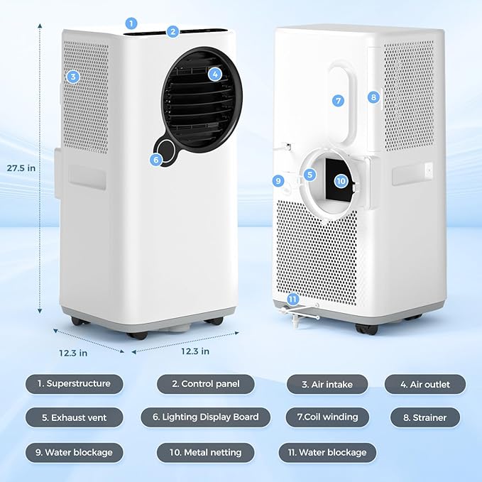 Portable Air Conditioners, 16000 BTU 6-in-1 Cooling, Dehumidifier & Fan, Ultra Quiet with 24H Smart Timer, Auto Shut-Off & Child Lock for Home/Bedroom/Office