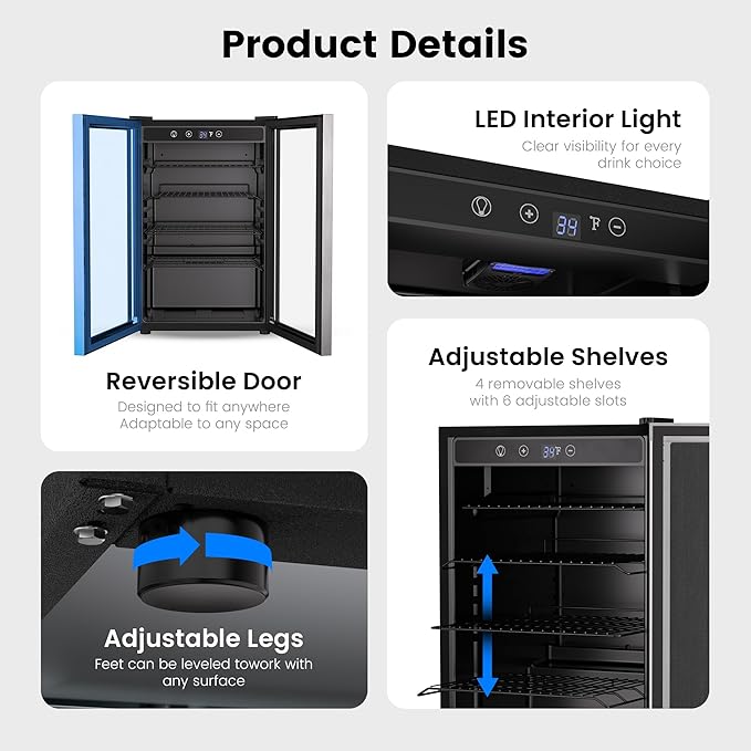 4.5 Cu.Ft Beverage Refrigerator Cooler - 145 Can Mini Fridge Glass Door for Soda Beer Wine, Small Refrigerator for Bedroom Office Home Bar, 4 Adjustable Shelves, Silver