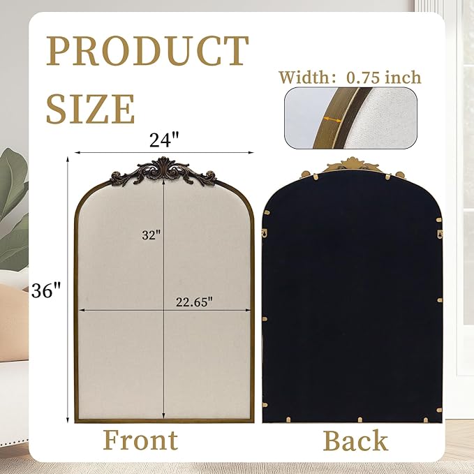 Arch Fabric Pinboard, Antique Gold Bulletin Boards 24"x36", Vintage Cork Board with Ornate Iron Frame for Wall Unique Display, Organization and Decor Options
