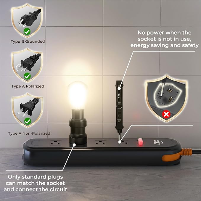 Outdoor Power Strip Weatherproof, 7-in-1 Surge Protector with 4 Wide Outlets 2USB A and 1USB C,1875W/15A, 10FT Flat Plug Multi-Plug Outdoor Extension Cord Waterproof for Indoor Outdoor, UL FCC Listed