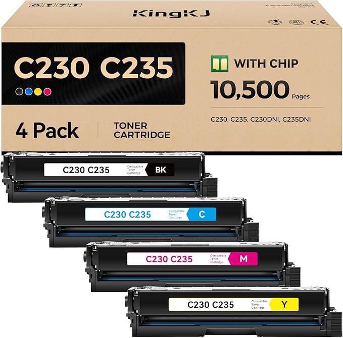 C230 C235 Toner Cartridge Set 4-Pack with chip High Yield Replacement for 006R04391 006R04392 006R04393 006R04394 Compatible with Xerox C230 C235 C230DNI C235DNI Printer Ink Black Cyan Magenta Yellow