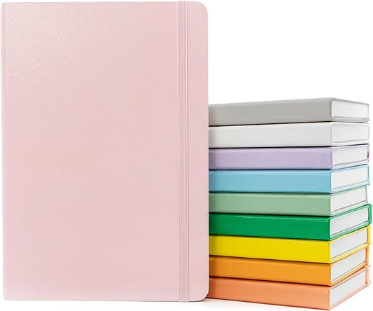PAPERAGE Lined Journal Notebook, 10 Pack, (Pastel Rainbow), 160 Pages, Medium 5.6 in x 8 in - 100 GSM Thick Paper – Hardcover Journaling Notebook for Work, School & Note Taking