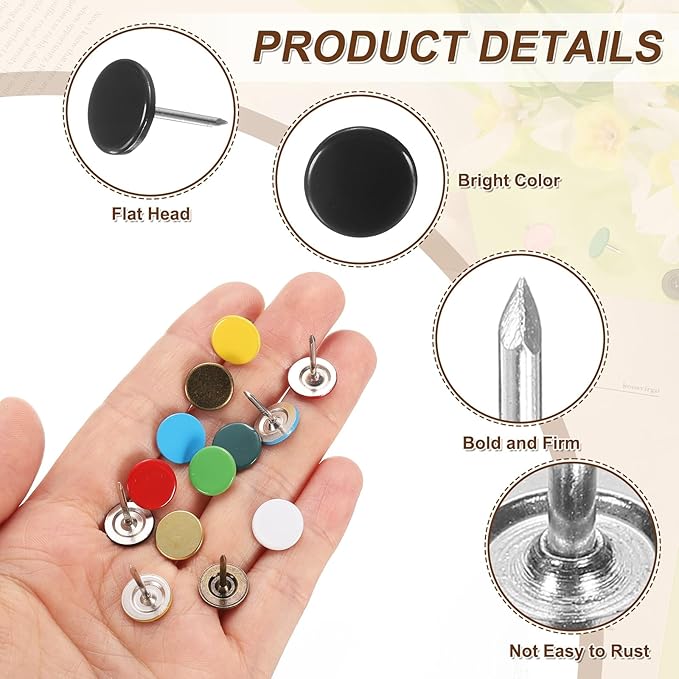 uxcell 100Pcs Upholstery Tacks, 11mmx17mm Flat Head Thumb Tack Decorative Furniture Nails Push Pins for Furniture Sofa Headboards, Black