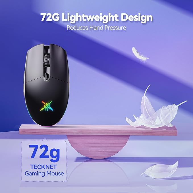 TECKNET Wireless Gaming Mouse Rechargeable - 8000 DPI, Long-Lasting 100Hrs Battery, RGB Backlit, 6 Programmable Buttons, Dual Connectivity (2.4G + USB-C) for PC, Mac, Laptop - Black