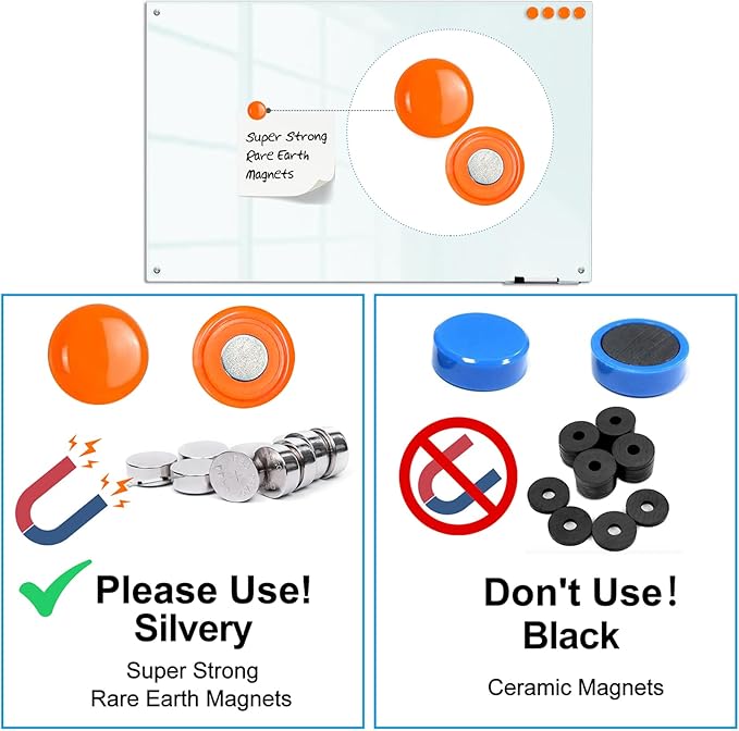 KIZZBY Glass Dry Erase White Board - Magnetic Boards for Wall, 48"x36" Large Frameless Whiteboard for Office, Home & School