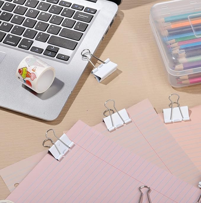 Jetec 100 Pack 1. 25in/32mm White Metal Binder Clips Bulk Medium Reusable Fold Back Binder Clips Paper Clamps Spring Steel Sturdy for Home Office School Supplies