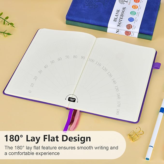 PERCUN Blank Journal Ntebook for Men & Women, 160 Pages Blank Journals for Writing, Drawing,Sketch Book,5.9" x 8.5" Leather Sketchbook, Unlined Notebook for Work, School, Art - Purple