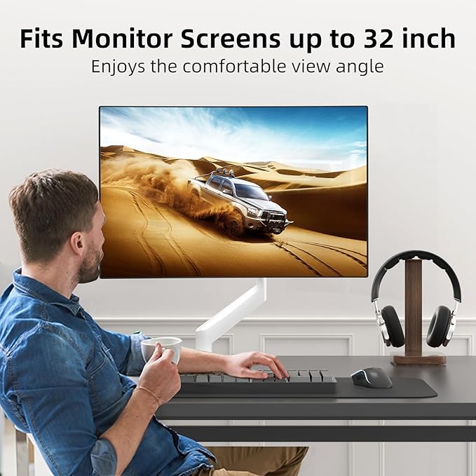 Suptek Single Monitor Mount Adjustable Gas Spring Monitor Arm Desk Mount Stand Fits 17 20 22 23 24 26 27 32 33 inch Monitors,Holds up to 22 lbs,White(MD18W)