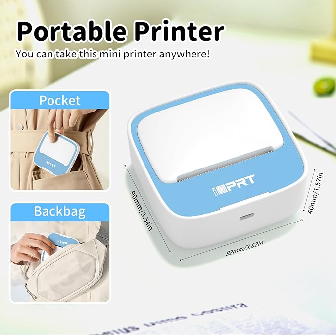 iDPRT Portable Mini Thermal Sticker Printer, Bluetooth Inkless Printers with 1 Roll Sticker Paper, Sticker Machine Efficiently and Quickly, for Notes, Journal, DIY, Kids Gift
