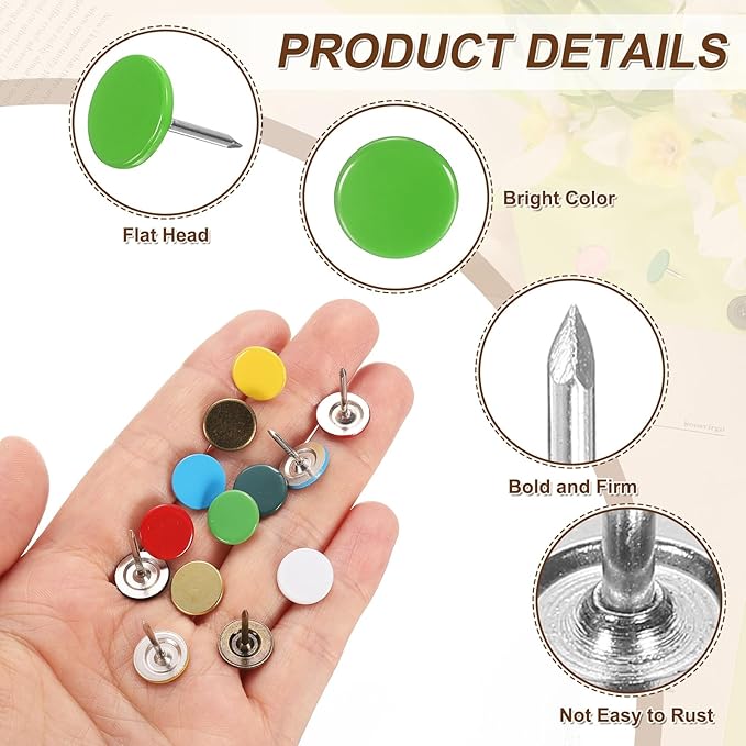 uxcell 100Pcs Upholstery Tacks, 11mmx15mm Flat Head Thumb Tack Decorative Furniture Nails Push Pins for Furniture Sofa Headboards, Light Green