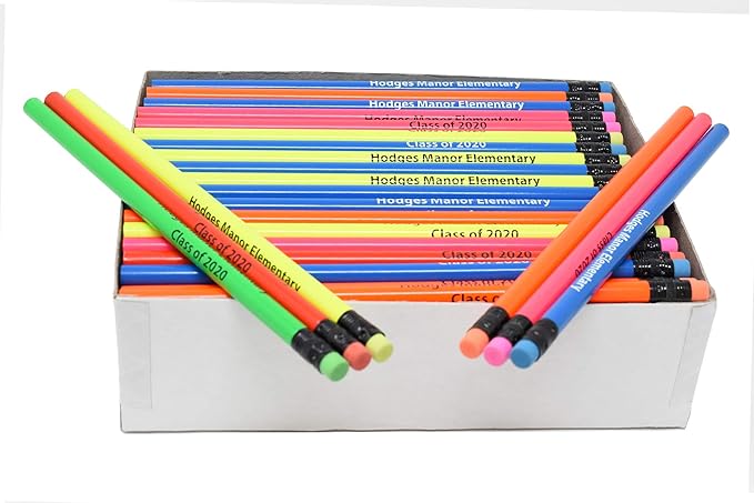 Pencil Guy Imprinted Neon Round Pencils- 500 per box - Assorted Colors