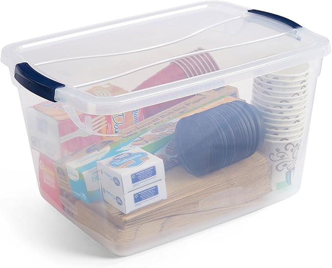 Rubbermaid Cleverstore Clear 32 Qt, 6 Pack Stackable Plastic Storage Containers with Durable Latching Clear Lids, Visible Storage, Great for Closet and Laundry Storage, Organizing in the Home