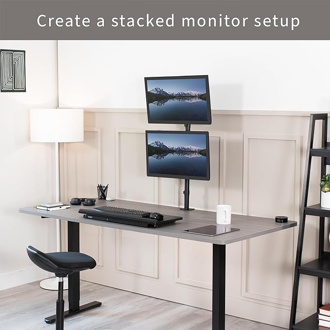 VIVO Dual Vertically Stacked Monitor Desk Mount, Extra Tall Adjustable Stand for 2 Ultrawides up to 34 inches, 22 lbs Capacity, Black, STAND-V002T