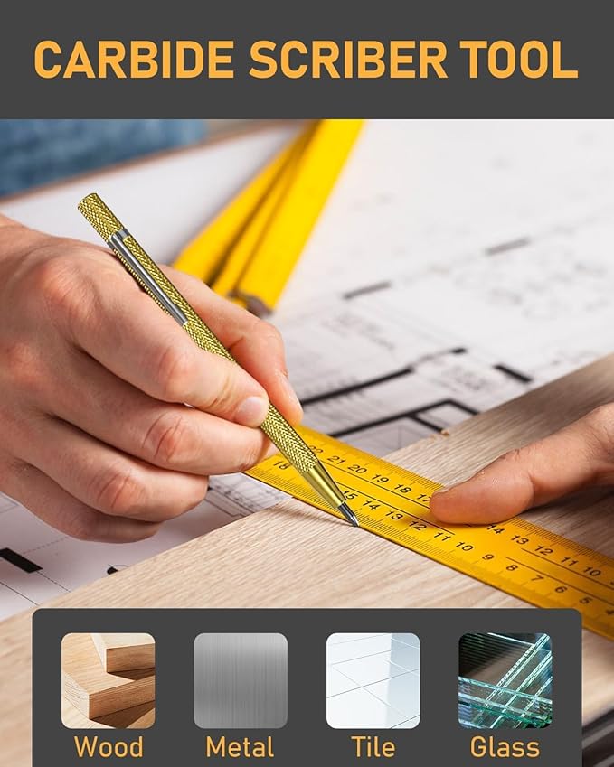 22 Pack Mechanical Carpenter Pencil Set with Sharpener 60 Refills, Automatic Center Punch, Carbide Scribe Tool, Eraser and Deep Hole Marker Pen, Heavy Duty Construction Pencil for Architect-With Pouch