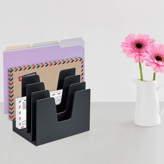 Acrimet 5 Section Incline File Sorter Organizer, Mail, Folder, Letter Desk Organizer, Rack for Office Organization Desktop (Plastic) (Black Color)