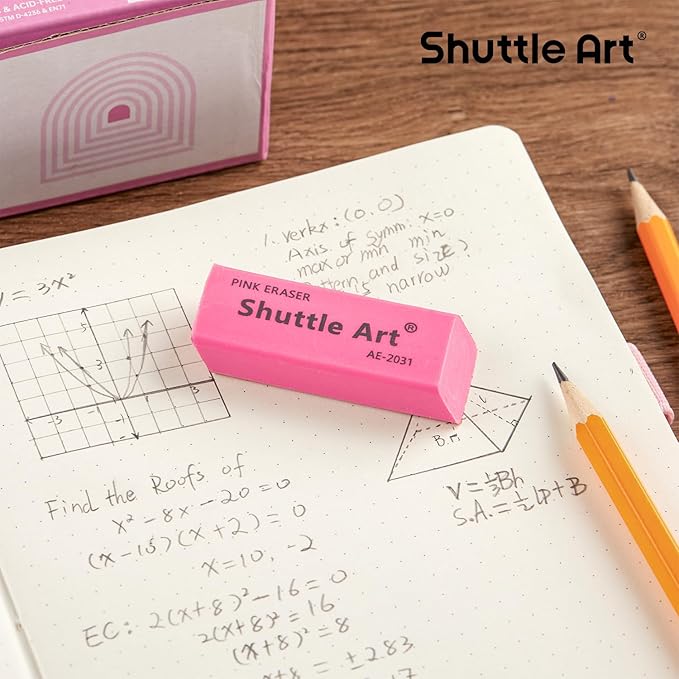 Shuttle Art Pink Erasers, 200 Pack Bulk for School, Office, Latex-Free Soft Erasers for Kids, Teachers as School Supplies