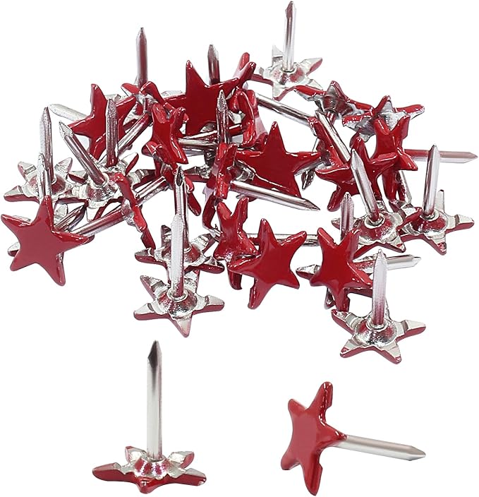 Piutouyar 150 Pcs Star Push Pins, Red Upholstery Tacks Star Shaped Decorative Thumb Tacks Metal Upholstery Pins for Upholstered Furniture Cork Board DIY Projects or Home Decor 11 x 13mm