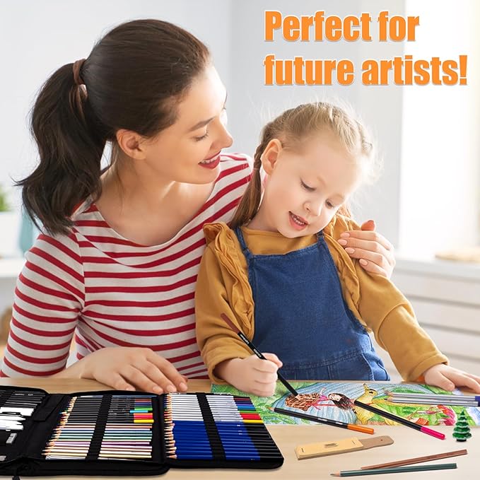 Art Supplies Drawing Pencils Set - 76 Pack Pro Sketching Kit with Sketchbook & Watercolor Pad, Includes Graphite, Charcoal, Watercolor & Metallic Pencils for Kids, Teens, Adults