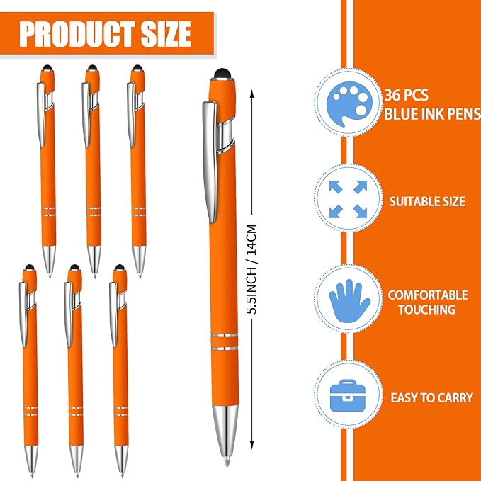 36 Pcs Blue Ink Ballpoint Pen with Stylus 2 in 1 Ballpoint Pen for Touch Screens School Office Coworkers (Orange)