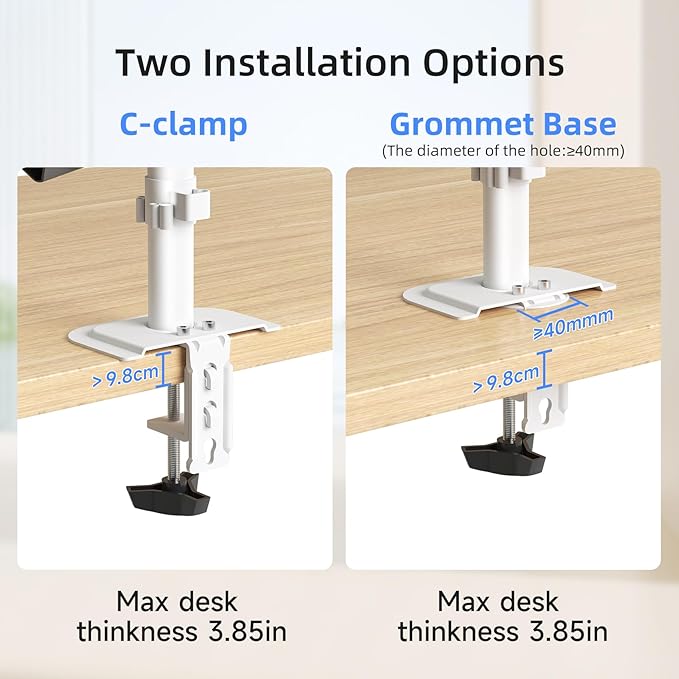 suptek Triple Monitor Mount for Most 17 to 32 inch Screens,Gas Springs Adjustment Triple Monitor Desk Mount Stand with Clamp & Grommet Kit,White(MD8003W)