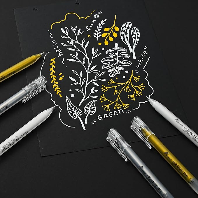 Gold Gel Pens, 1.0 mm Extra Fine Point Gel Ink Pens, Opaque Gold Archival Ink Pens for Black Paper Drawing, Sketching, Card Making, White Gel Pen for Artists Drawing, 3 Pack