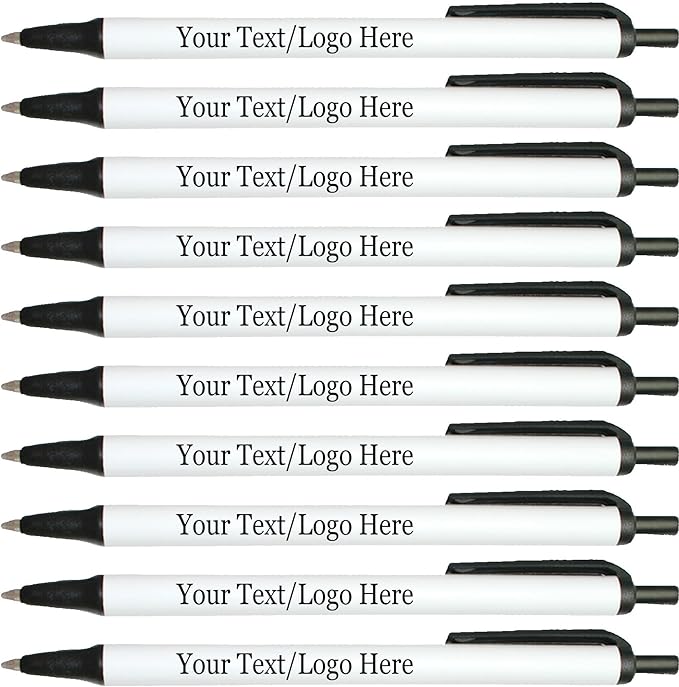 Personalized Click Stick Pens With your Custom Logo or Text-300 Pack Bulk-for Businesses, Parties, and Events, Custom Printed Retractable Slim Ballpoint Pens, Black, Black Ink