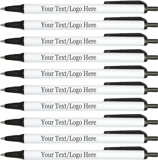 Personalized Click Stick Pens With your Custom Logo or Text-300 Pack Bulk-for Businesses, Parties, and Events, Custom Printed Retractable Slim Ballpoint Pens, Black, Black Ink